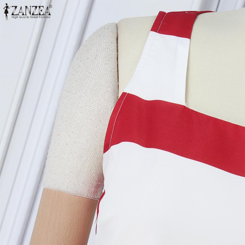 ZANZEA Женское летнее повседневное платье без рукавов в полоску с квадратным вырезом