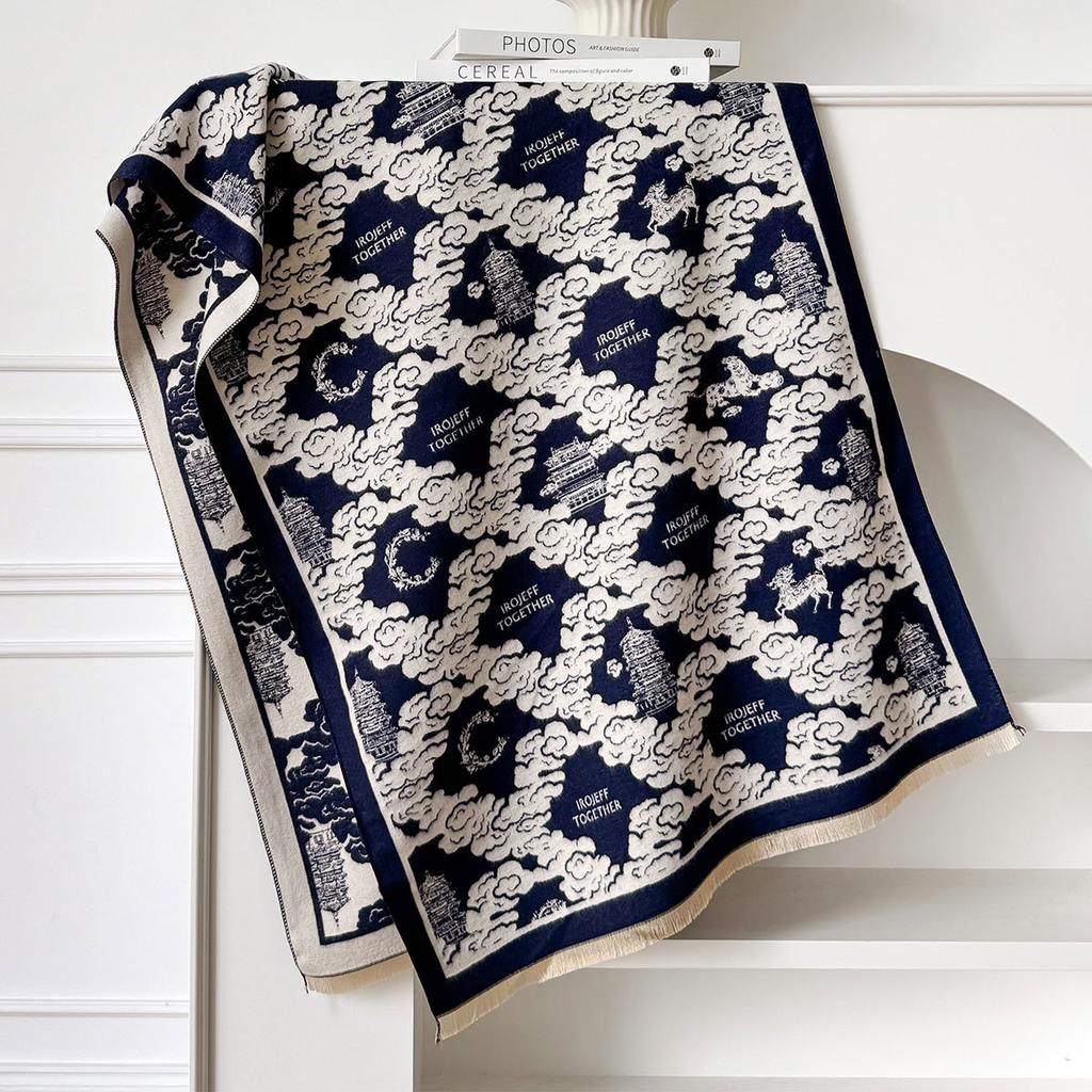 Imitation Cashmere Scarf Women'S Autumn And Winter Double-Sided Printing Versatile Scarf Thickened Thermal Air Conditioner Shawl