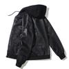 Men's Hooded PU Leather Jacket Motorcycle Hooded Men's Youth Leather Jacket with Cotton Thickened Jacket