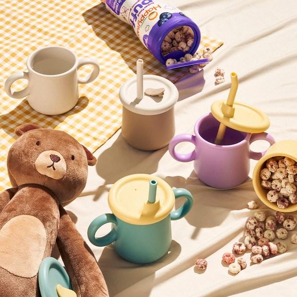 Силиконовая чашка-соломинка Lock&Lock Little Rub для младенцев, 200 мл + набор из 2 специальных трубочек, кремовый (чашка/соломинка), бежевый (сломанная солома), 1 комплект