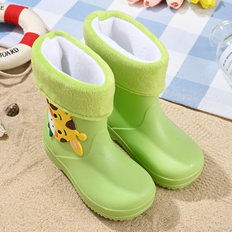Children's rain boots cute cartoon boys and girls kindergarten waterproof baby rubber shoes non-slip rain shoes fleece warm water shoes