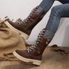 Women's Trendy Platform Boots 2024 Winner Fashion Lace Up Side Zipper Dress Women Shoes Women Comfortable Brown Long Boots