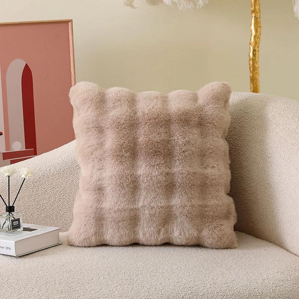 Soft Fur Cushion Cover 45*45cm Cozy Plush Decorative Pillow Cover for Living Room Sofa Decor Pillowcase White Grey Cushion Case