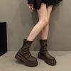 New Autumn Platform Women Short Boots Fashion Leather Back Zipper Ankle Boots Ladies Outdoor Thick Sole Booties Botas De Mujer