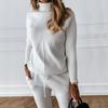 Women's Solid Color Sweater Set Fashion Casual Thread Turtleneck Pullovers Elastic Trousers Knitted Two Piece Sets Autumn Winter