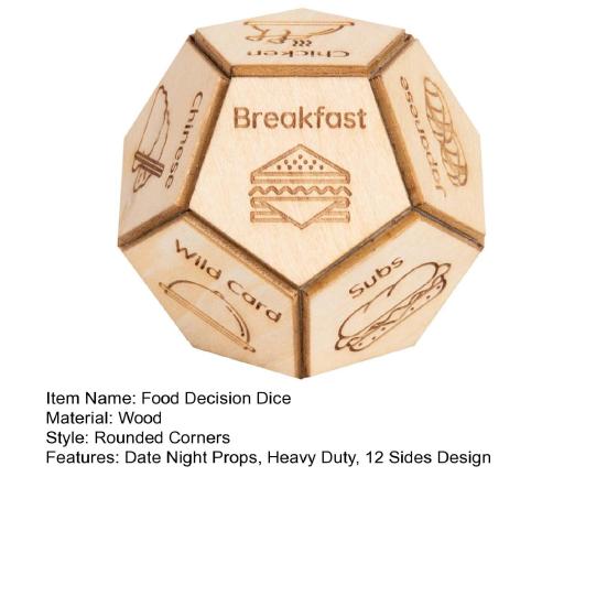 12-гранные игральные кости для принятия решений о еде, прочные деревянные портативные игральные кости для принятия решений о еде на вынос, для взрослых, для девушек и парней, для свиданий и вечеринок