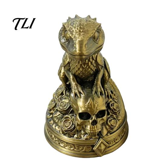 Gecko Skull Rose Ornament 3D Printed Skeleton Ornament, Gothic Resin Dark Academia Desktop Accessory Statue, Animal Sculpture for Halloween Home Party