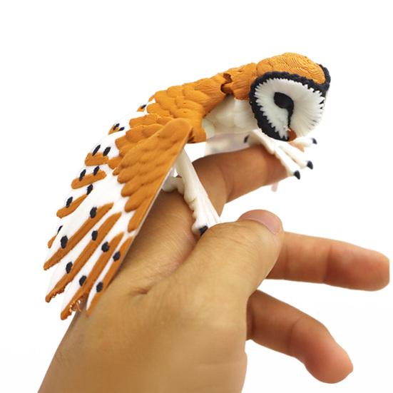 3D Printed Barn Owl Flexible Articulated Owl Model Lifelike Bird Sculpture Collectible Desk Toy for Stress Relief