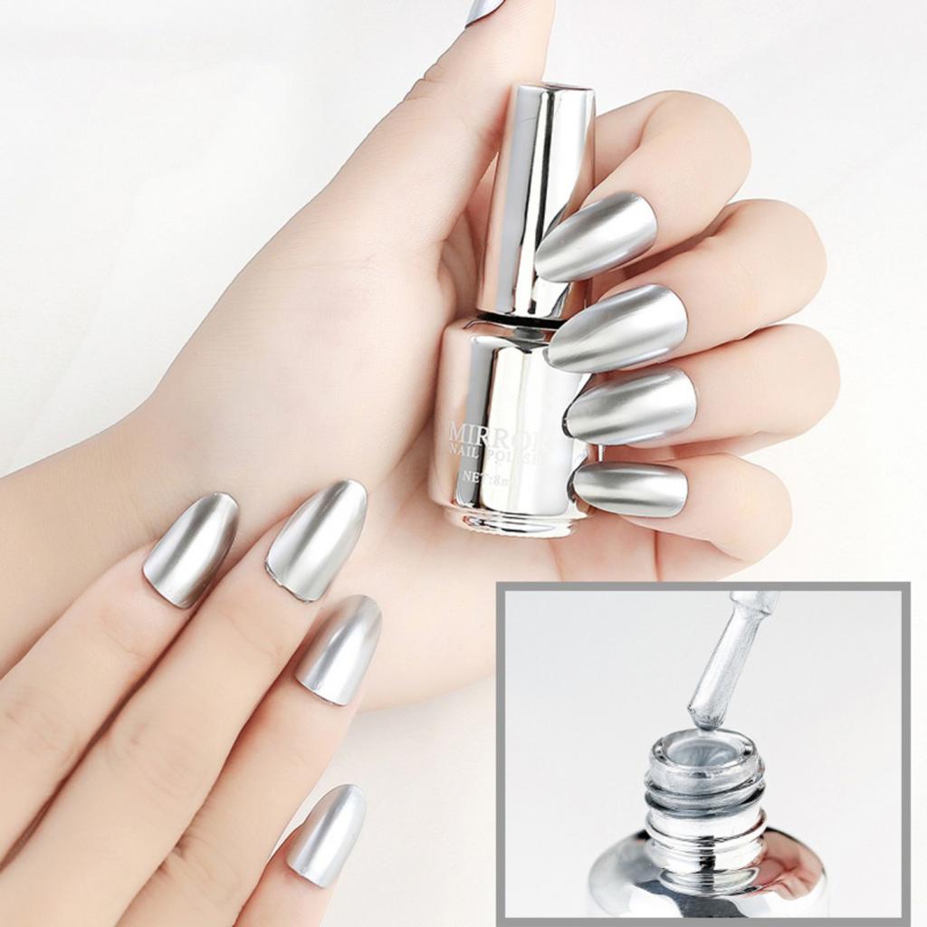 Зеркальный лак для ногтей с эффектом металлик, стойкий глянцевый лак для ногтей без запекания