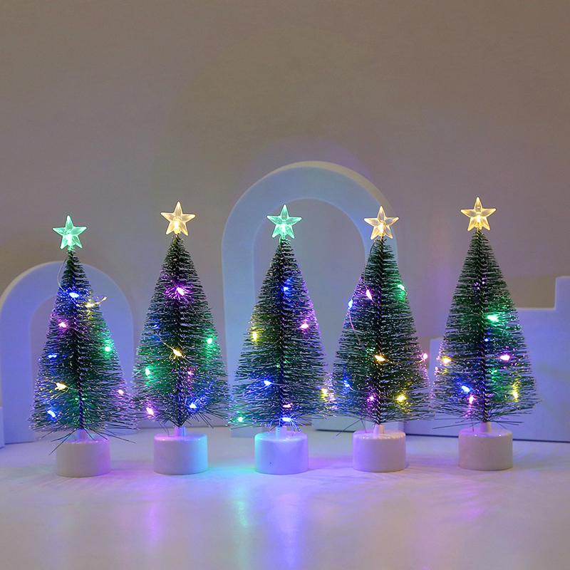 New 5-1PC Mini Christmas Trees with Colorful LED Light Decor Tabletop Crafting DIY Christmas Gift Green Trees Winter Ornaments