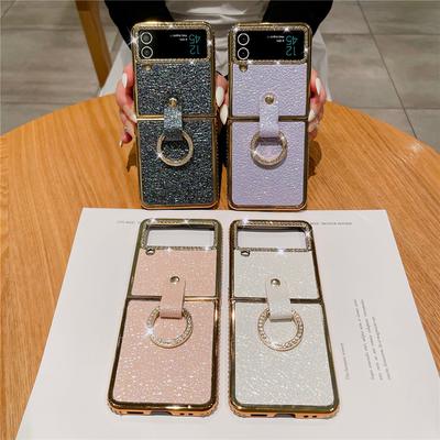 Чехол-подставка с кольцом из ПУ кожи с гальваническим покрытием для Samsung Galaxy Z Flip 7 6 Flip 5 Flip 4 Zflip 3, противоударный чехол с блестящими бриллиантами