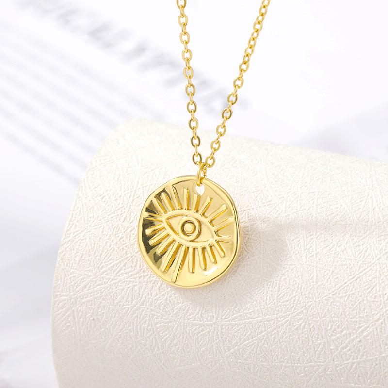 Boho Evil Eye Coin Necklaces Pendant Color Round Necklaces For Women Men Stainless Steel Charm Geometry Jewelry Party Gifts