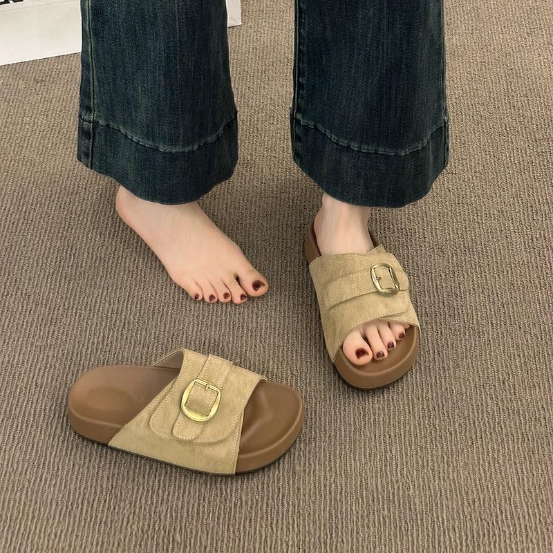 New Platform Women's Summer Wear Half Slippers with Boken Cool Slippers Seaside Vacation Beach Shoes Foreign Trade