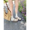 Cowhide Inner Height Increase Cool Slippers Retro Buckle Bag Head Mary Jane Slippers Women's Wear Half Drag