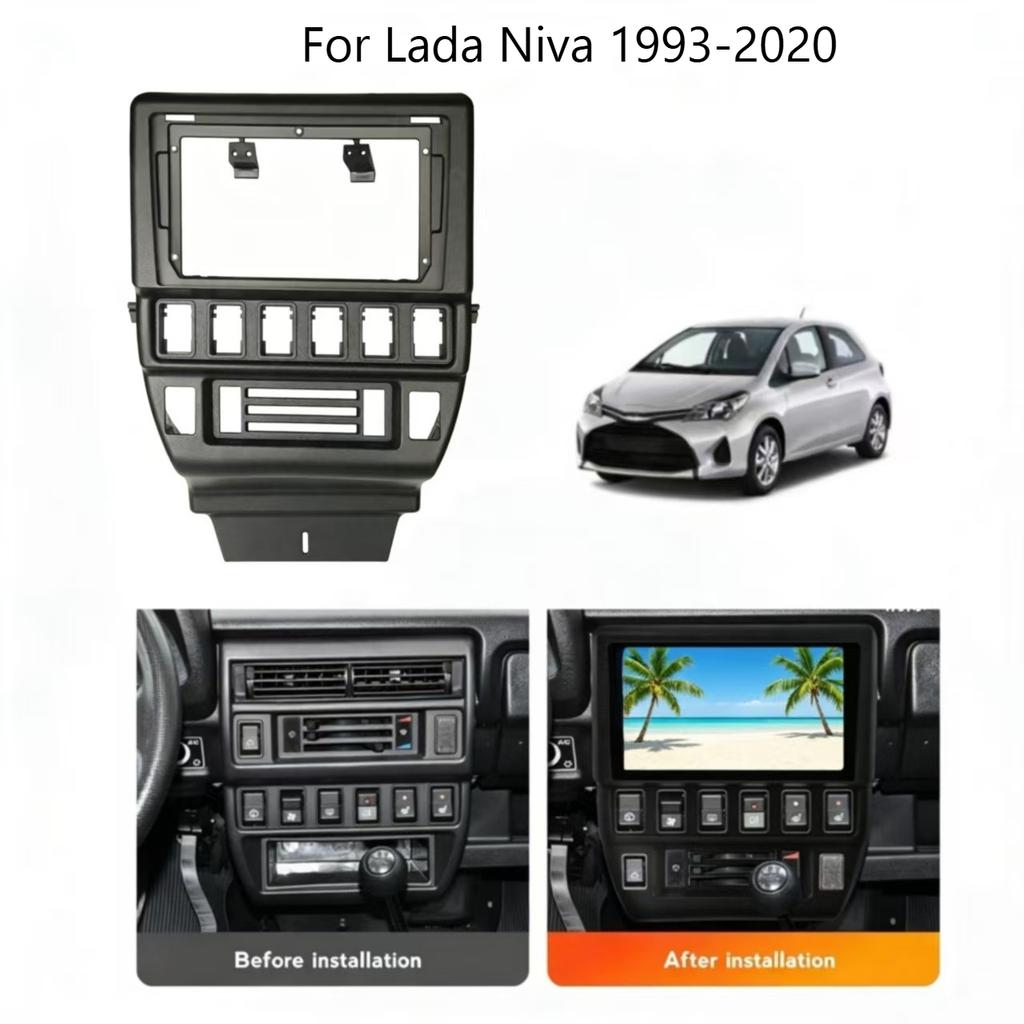 9 inch Car Fascia Panel For Lada Niva 1993-2020 Dash Kit Install Plate Fascia Console Bezel Frame 9inch Cover Trim