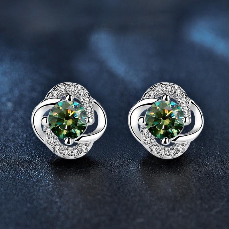 Sterling Moissanite Clover Stud Earrings Women Minimalist Floral Geometric Jewelry Gift
