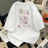 Футболка Hello Kitty с коротким рукавом из мягкого хлопка, повседневная, с круглым вырезом, милый мультяшный принт, легкий летний топ для женщин, для повседневной носки