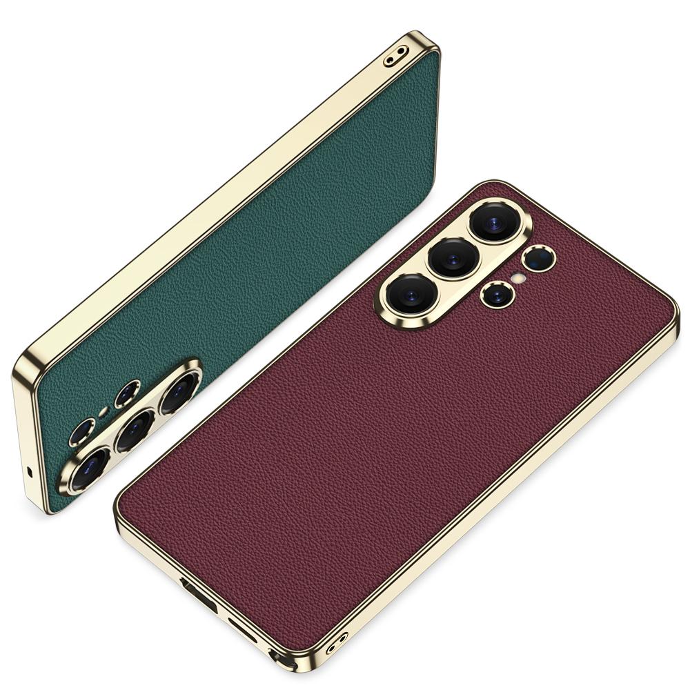 Чехол GKK для Samsung Galaxy S26 Ultra, Электроокрашенный, с покрытием из кожи, ТПУ-рама, Задняя крышка из ПК