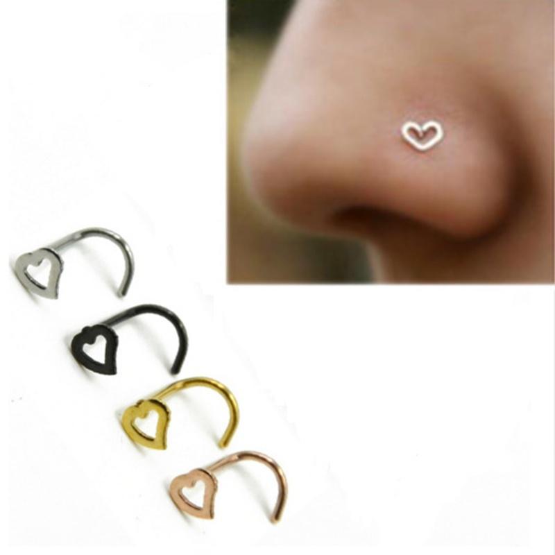 1pcs Sterling Heart Nose Studs SHAPES Pins Rings Womens Jewellery
