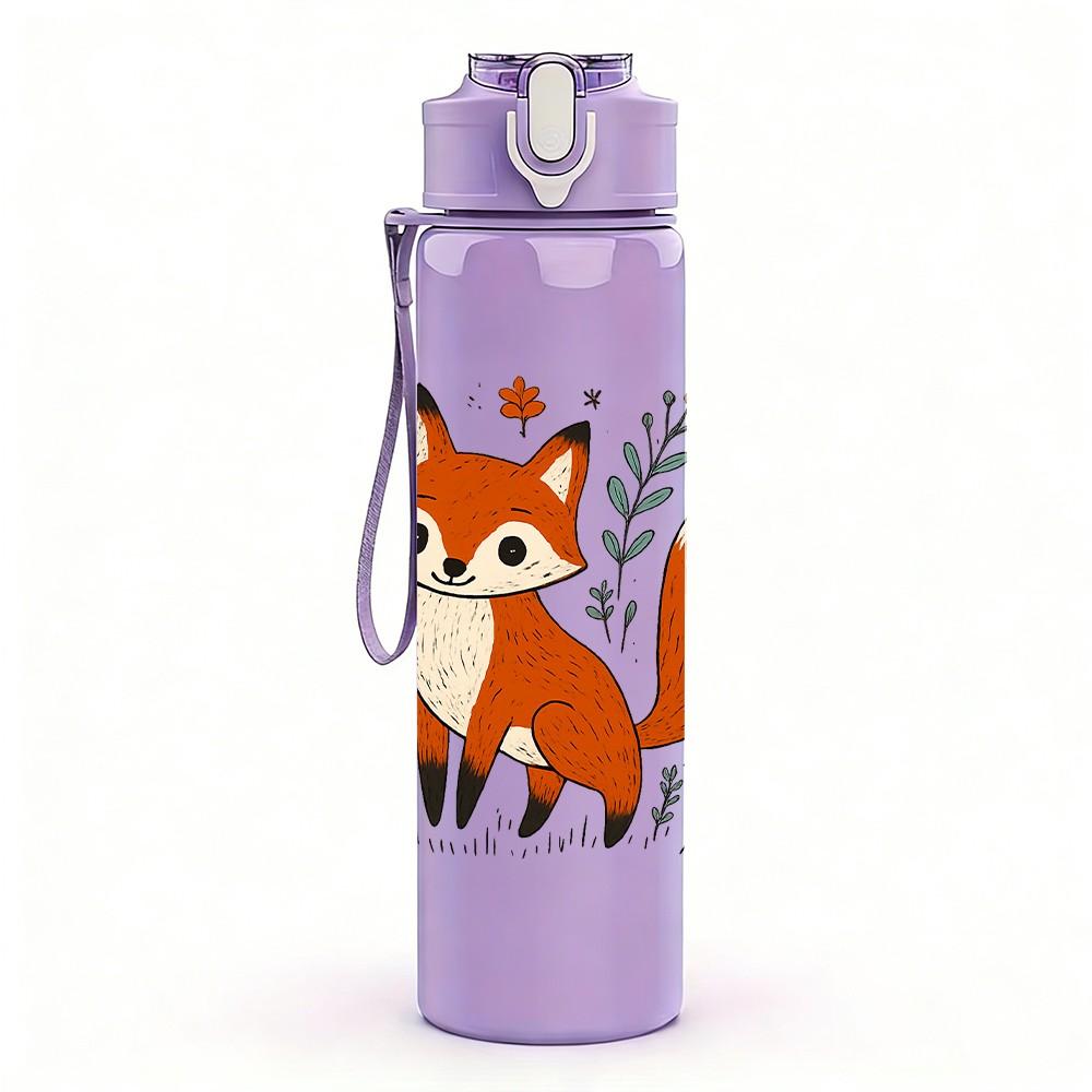 1PC Floral Wreath Fox 750ml Color Plastic Sports Water Bottle Leakproof Flip Straw Lid Suitable for Sports Office Home Use
