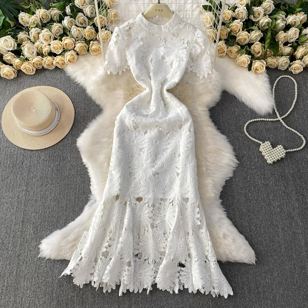 Летние Женские Элегантные Роскошные Платья Макси с Вышивкой Цветами и Кружевом, Облегающие Фигуру, для Вечеринки, с Юбкой Годе, для Выпускного