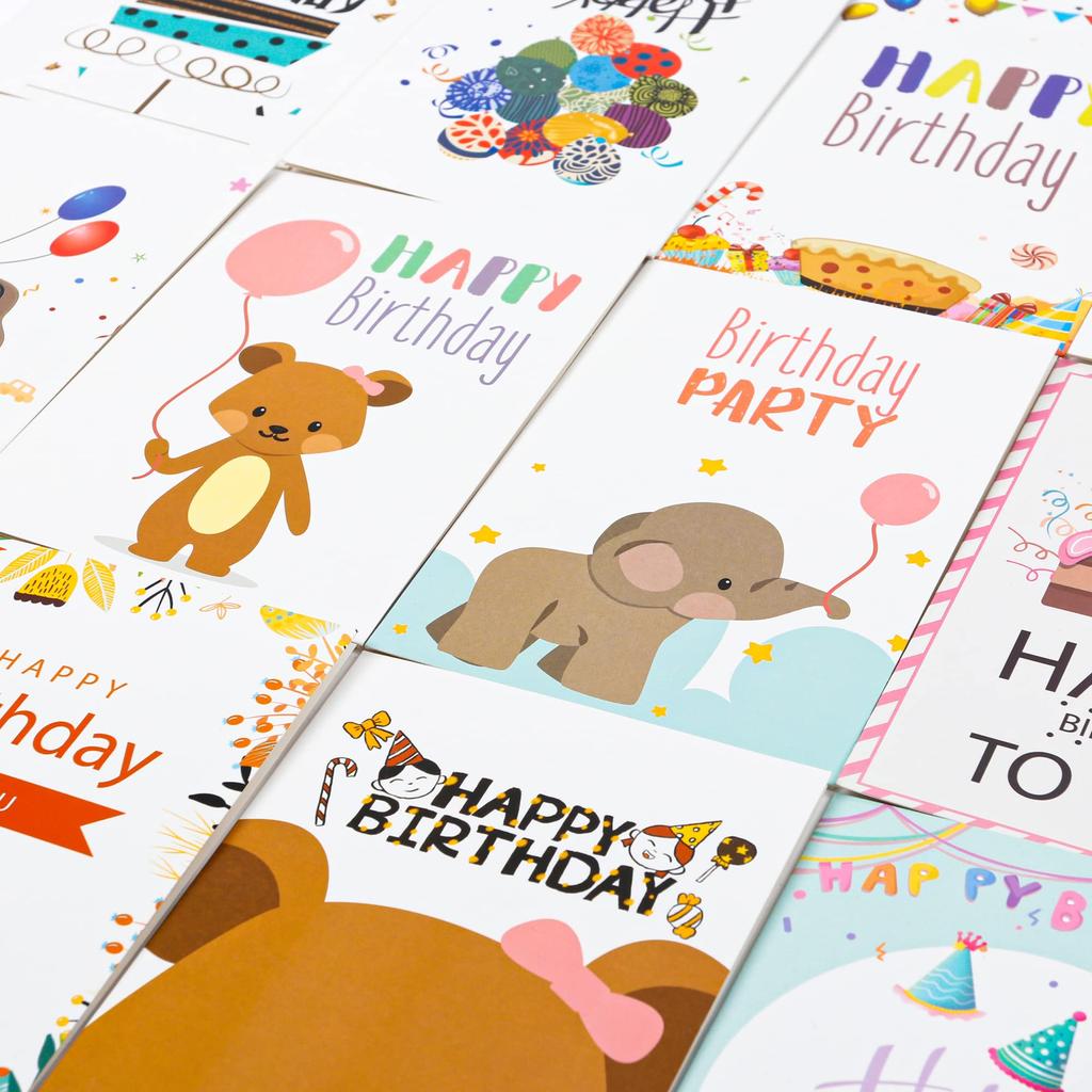 Feela Happy Birthday 40 Cute Patterned Cards with and Masking Perfect for Message Birthday Gift and Celebrations Cards, Envelopes, Stickers, Tape,