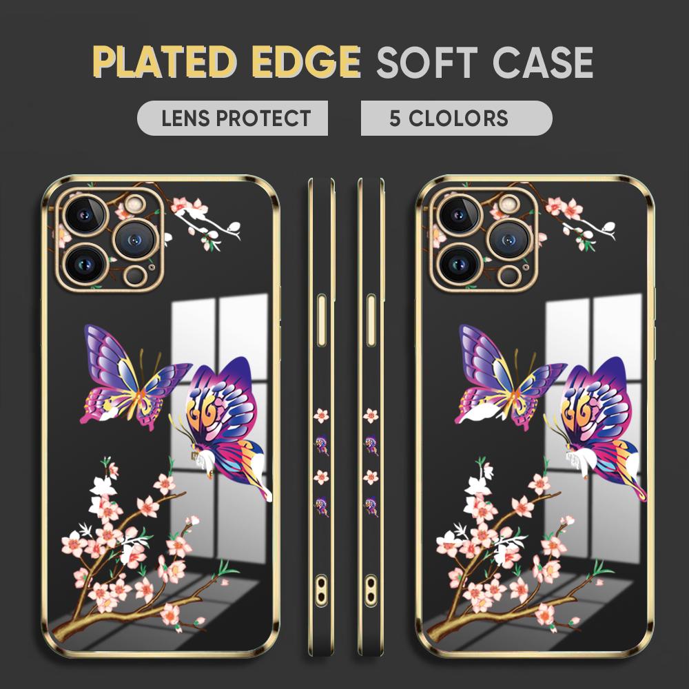 Чехол для телефона с 6D покрытием и бабочкой для iPhone 11 12 13 14 Pro Max XR XS Samsung S23 S20 S21 A51 A52 A12 A30S Plus 5G Xiaomi Redmi VIVO Мягкий чехол из ТПУ