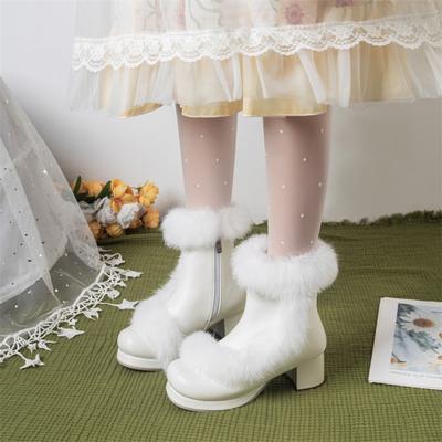FOREADA Женские ботильоны каваи с круглым носком, на толстом среднем каблуке, на молнии, для косплея, лолита, короткие ботинки, женская модная обувь, зимние, белые, 46