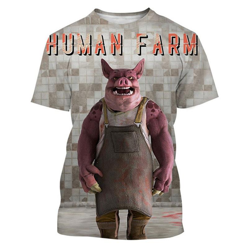 Cute Men and Women Guitar and Pork 3D Printed T-shirt, Imitating Animal Fun Summer Clothing, Round Neck, Short Sleeves, Casual