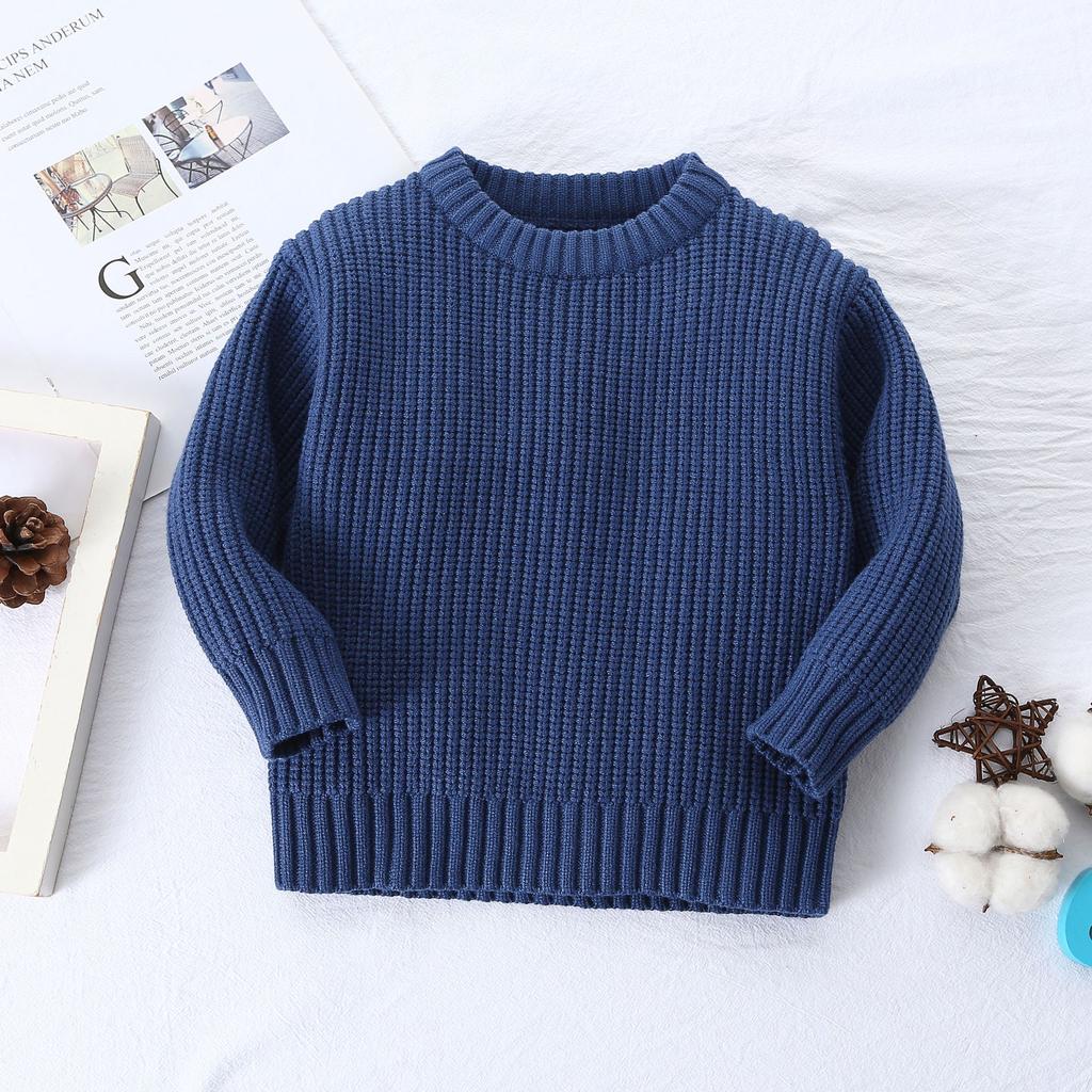 Autumn Baby Girls Boys Sweaters Coat Kids Knitting Pullovers Tops Baby Boys Girls Solid Color Basic Cotton Long Sleeve Sweater