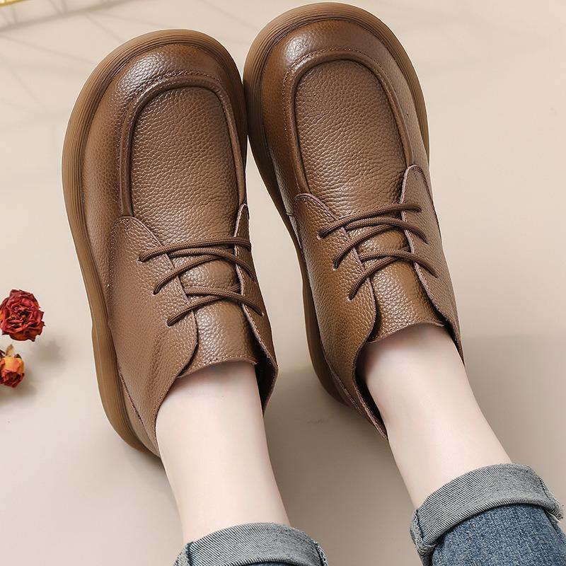 First layer cowhide winter muffin platform short boots retro boots mother shoes rubber sole velvet warm fashion