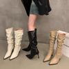 Pointed White High-heeled Western Boots Women's Boots 2025 New Spring and Summer Thin Pile Knight Spring and Autumn Boots