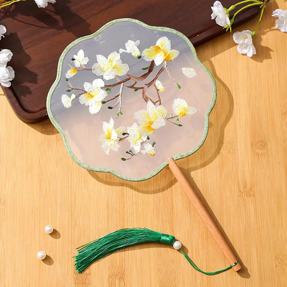 Китайский веер оптом полупрозрачный длинный веер с кисточками для танцев женский костюм ханьфу чонсам вышивка маленький круглый веер