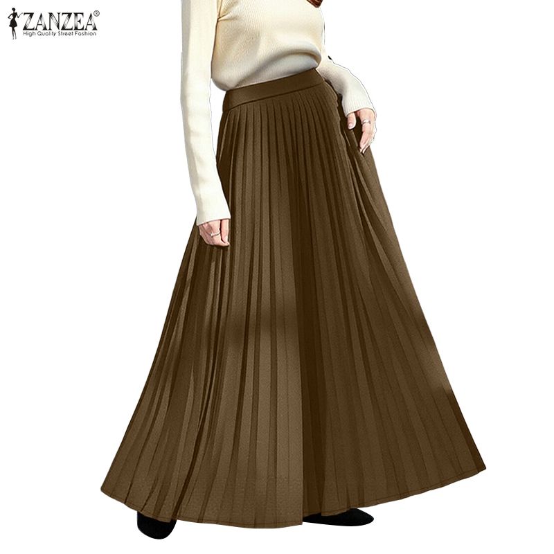 ZANZEA Женские повседневные свободные длинные юбки с эластичной резинкой на талии