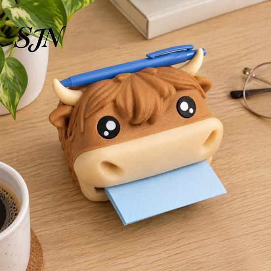 Highland Cow Memo Organizer 3D Printed Sticky Note Holder, Cute Desktop Box Unique Desk for Office and Classroom Supplies, Cartoon To-do Lists