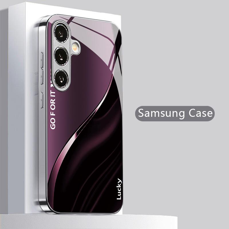 Темно-фиолетовый чехол для телефона с рисунком 'Текучий свет' 2D для Samsung S26 S25 S24 S23 S22 S21 S20 A56 A36 A16 - Стеклянная защитная крышка