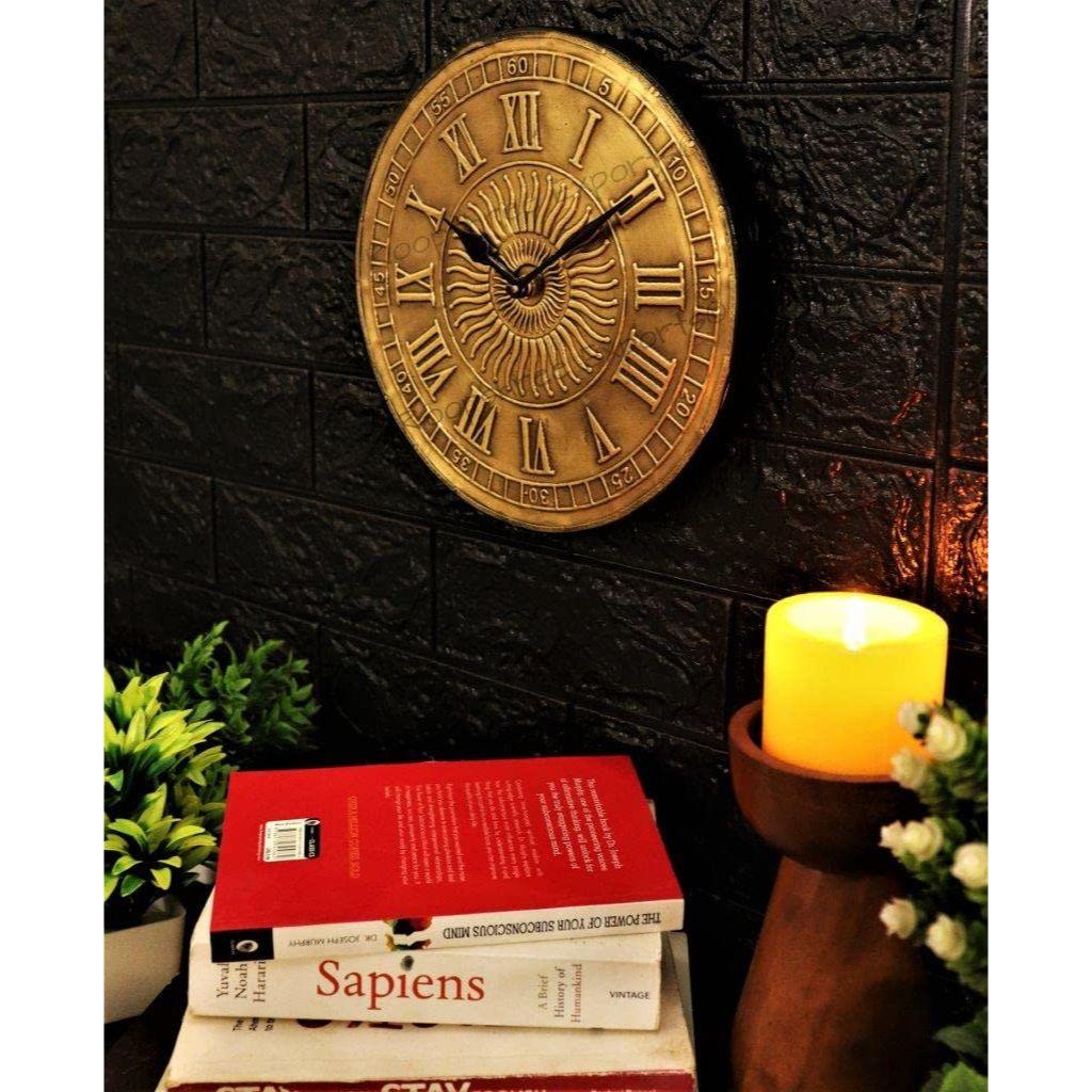 Винтажные аналоговые настенные часы из дерева и латуни ручной работы (8 дюймов 20 см) Чистая латунь с античной отделкой