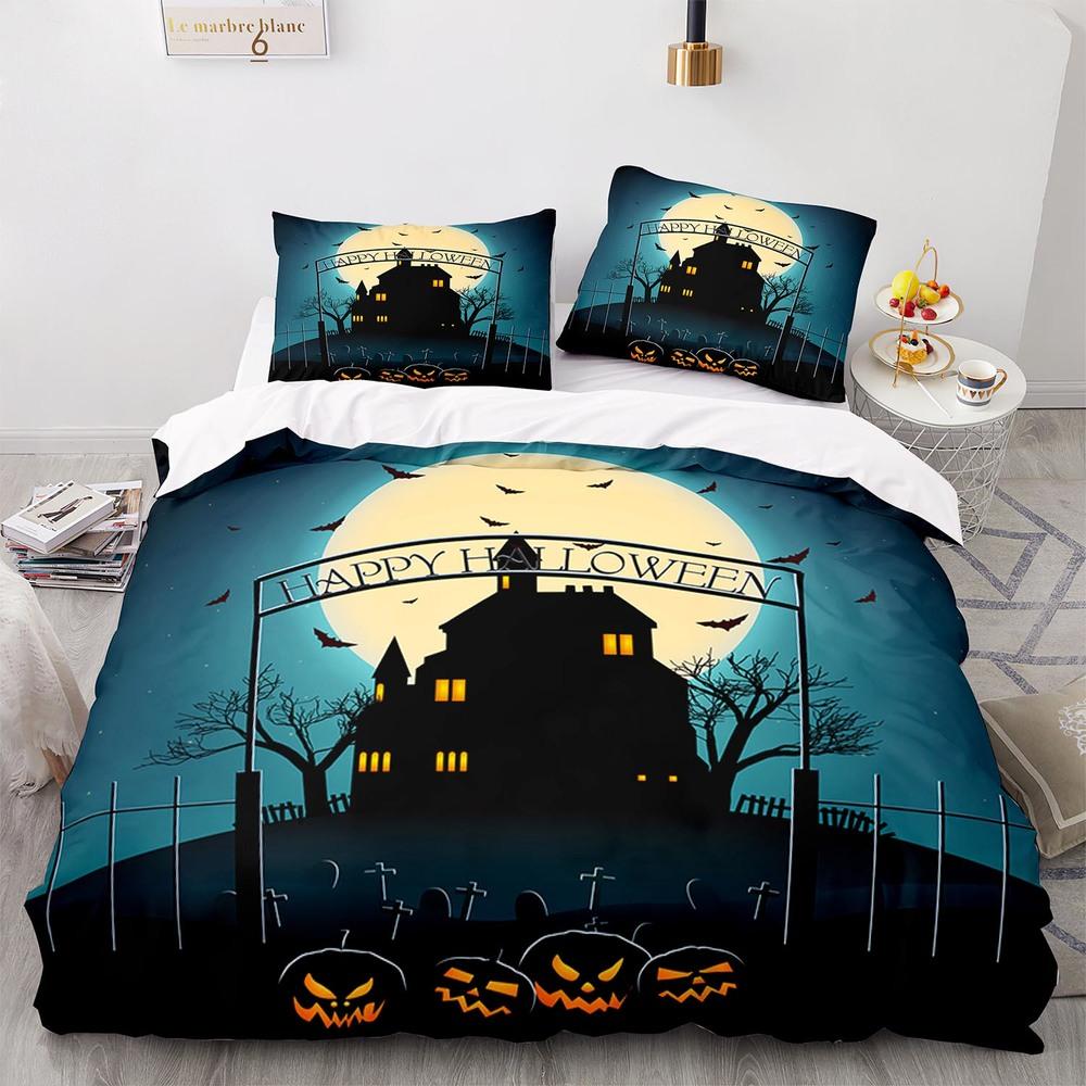 Черный Хэллоуин Летучая мышь Луна Король Королева Пододеяльник Страшный Ночной Комплект Постельных Принадлежностей Готический Ужас Покрывало Мягкий Полиэстеровый Одеяло Покрывало
