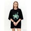 Oversized T Shirt Black Star Print 1897 Text Design Casual Streetwear Fashion Top for Women and Girls