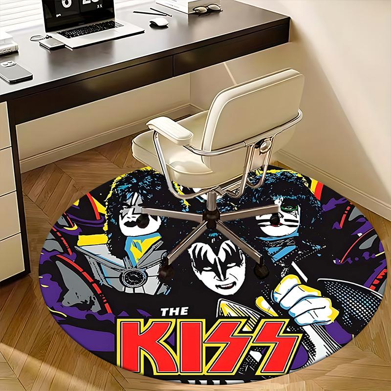 Группа KISS, Коврик для стула Rock Music, Круглый ковер, Ковер для офиса, Машинная стирка, Нескользящий, Подходит для гостиных, спален