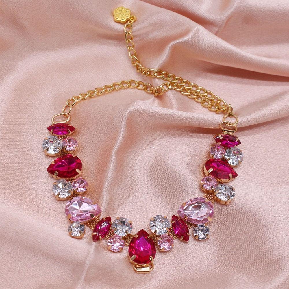 Stainless Steel Pet Necklace Adjustable Dog Collar Luxury Diamond Collar For Cats