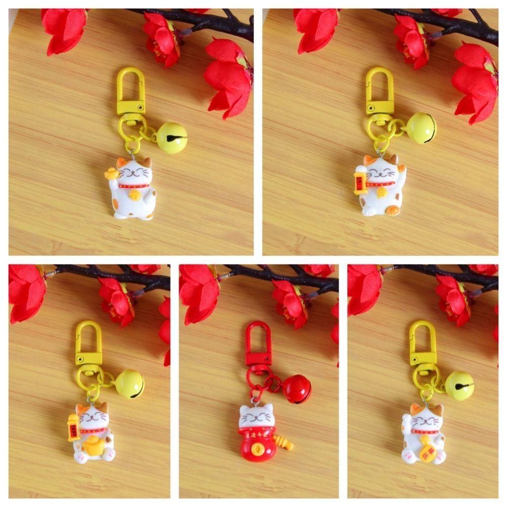 Kawaii Maneki-neko Keyring Mini Fortune Cat Pendant Fashion Plutus Cat Keychain  Backpack Decor