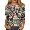 Женская повседневная свободная футболка с круглым вырезом и рождественским принтом и рукавами три четверти