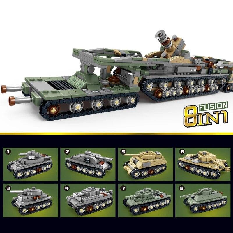 WW2 Военная серия 8-в-1 артиллерийский танк бронеавтомобиль DIY аксессуары собирать украшения строительные блоки кирпичи игрушки подарки