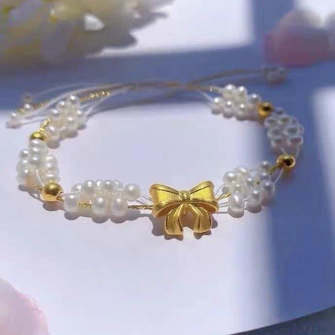 Милый браслет ручной работы с дизайном бантика и искусственным жемчугом для модных девушек