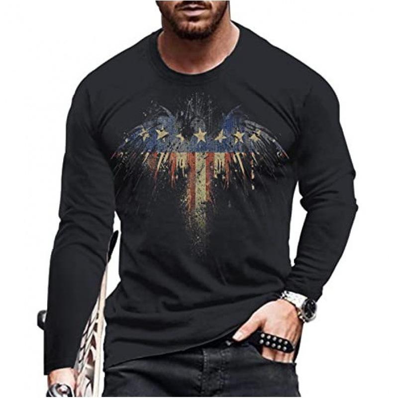 Men's Spring and Autumn Long Sleeve T-shirt Men's Loose Round Neck Hoodie 3D Printed Printed Long Sleeve Top