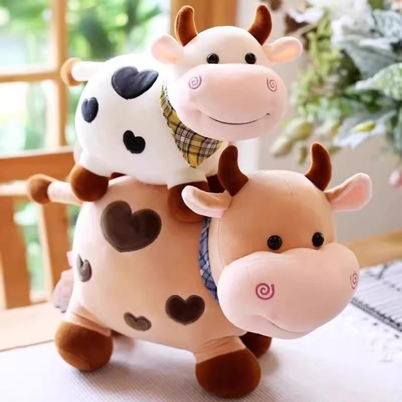 Мультяшная корова, плюшевая игрушка, мягкое животное, скот, плюшевая игрушка, кавайный подарок для девочек, хлопковая плюшевая кукла, наполненная животными, украшение для дома