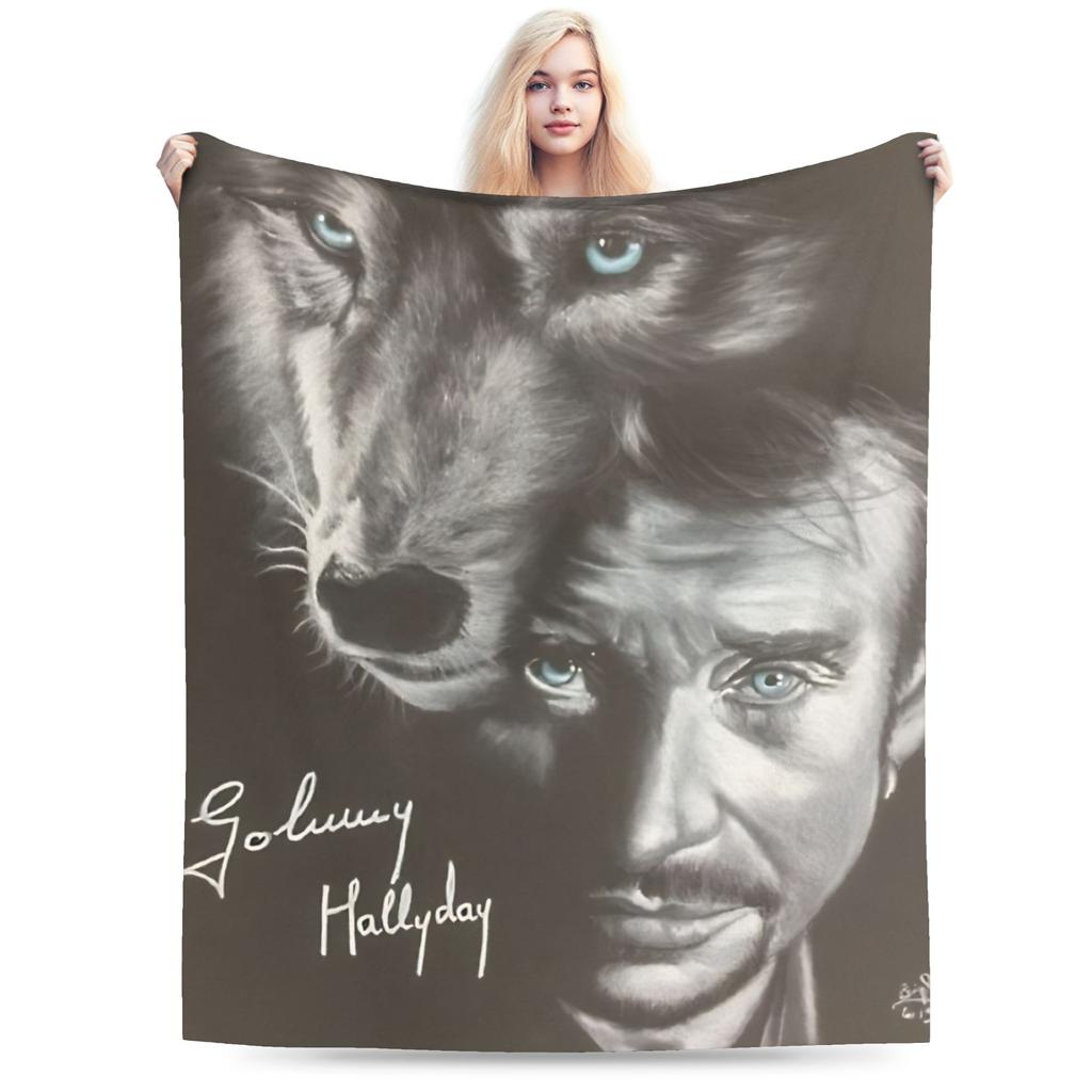 Johnny Hallyday Plush Blanket Girls Boys Flannel Throw Blanket For Outdoor Warm Soft DIY Quality Bedspread