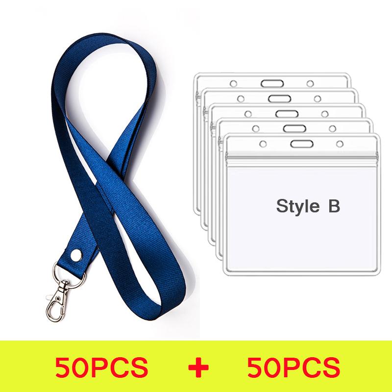 100 Pcs Safety Hanging Neck Strap Lanyard And Card Case ID Name Transparent Badge Holder Anti-Lost Clasp Rope Keychain Landyard