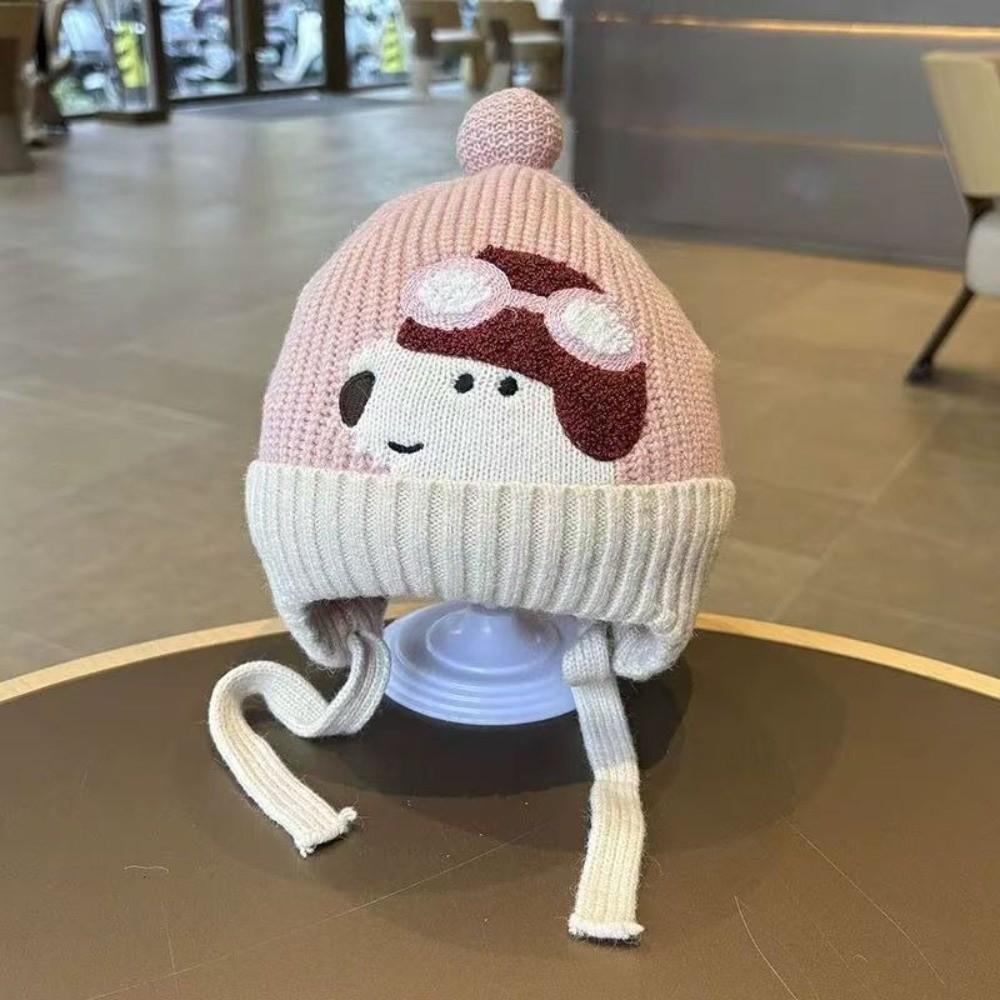 Windproof Design Knit Beanie Hat Fleece Lined Dog Earflap Hat Thick Baby Fleece Hat  Outdoor Use